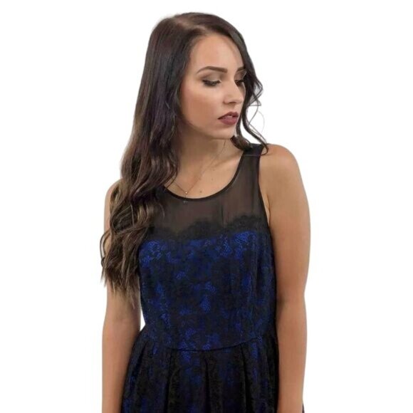 NWT Moulinette Soeurs X Anthropologie Blue & Black Lace Sleeveless A-Line Dress - Picture 2 of 16